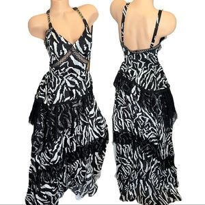 ⚫️  zebra animal print long gown size 38​​​​​